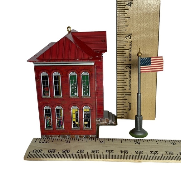 Hallmark Vintage Schoolhouse Patriotic Flag Keepsake Ornament Metal Christmas - Picture 11 of 15
